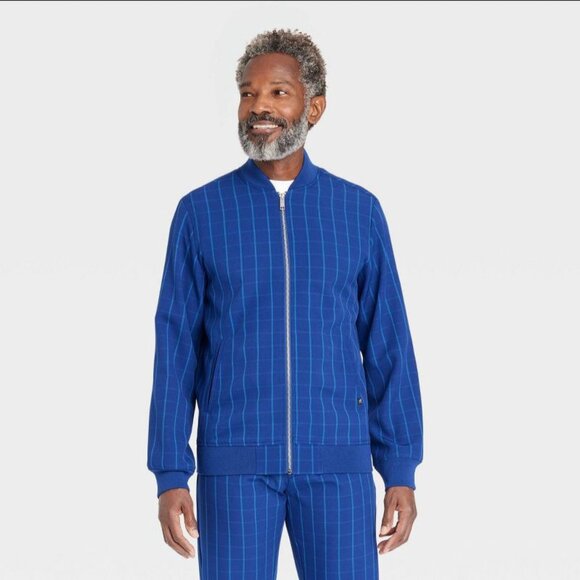 Houston White Adult Plaid Bomber Jacket - Blue XL - Picture 1 of 3